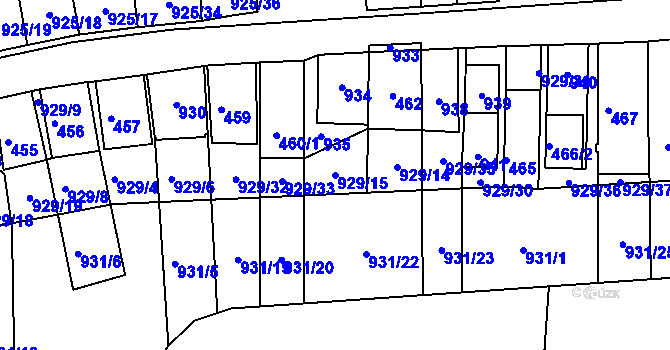 Parcela st. 929/15 v KÚ Chvalovice, Katastrální mapa