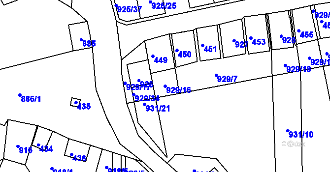 Parcela st. 929/16 v KÚ Chvalovice, Katastrální mapa