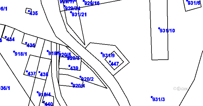 Parcela st. 931/9 v KÚ Chvalovice, Katastrální mapa