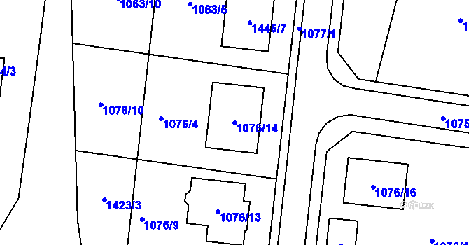 Parcela st. 1076/14 v KÚ Chvalovice, Katastrální mapa