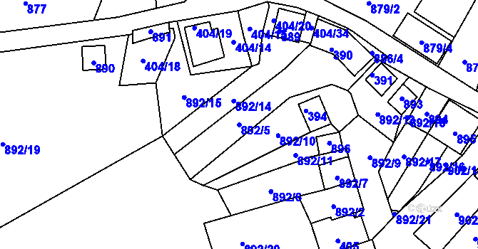 Parcela st. 892/5 v KÚ Chvalovice, Katastrální mapa