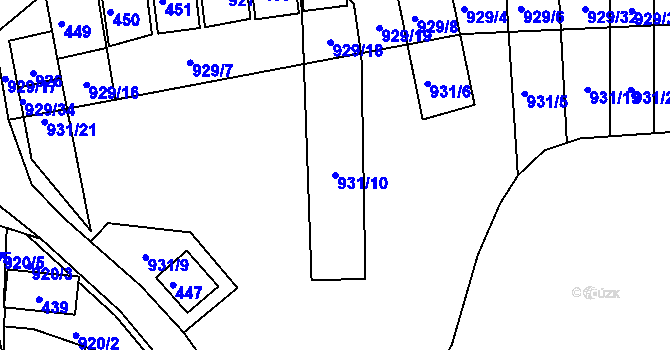Parcela st. 931/10 v KÚ Chvalovice, Katastrální mapa