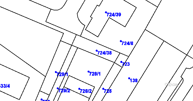 Parcela st. 724/38 v KÚ Chvalovice, Katastrální mapa
