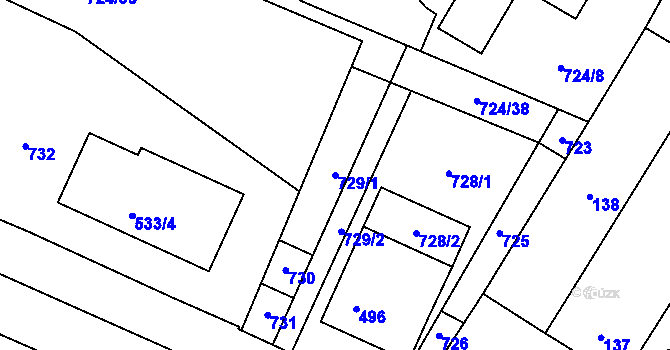 Parcela st. 729/1 v KÚ Chvalovice, Katastrální mapa