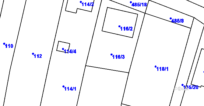 Parcela st. 116/3 v KÚ Chvalovice, Katastrální mapa