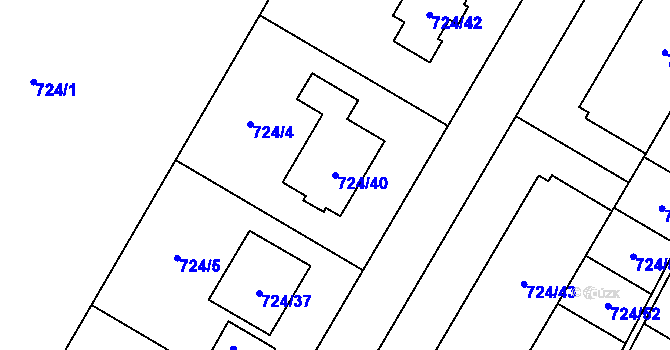 Parcela st. 724/40 v KÚ Chvalovice, Katastrální mapa