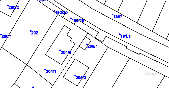 Parcela st. 206/4 v KÚ Chvalovice, Katastrální mapa