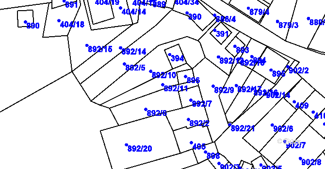 Parcela st. 892/11 v KÚ Chvalovice, Katastrální mapa