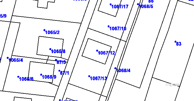 Parcela st. 1067/12 v KÚ Chvalovice, Katastrální mapa