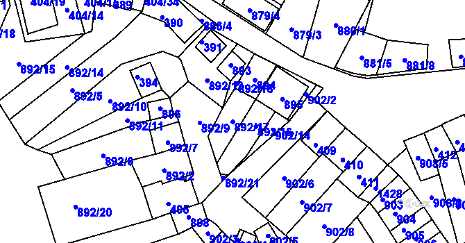 Parcela st. 892/17 v KÚ Chvalovice, Katastrální mapa