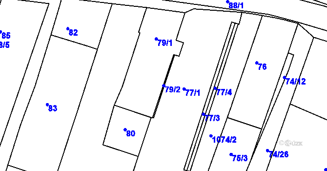 Parcela st. 79/2 v KÚ Chvalovice, Katastrální mapa