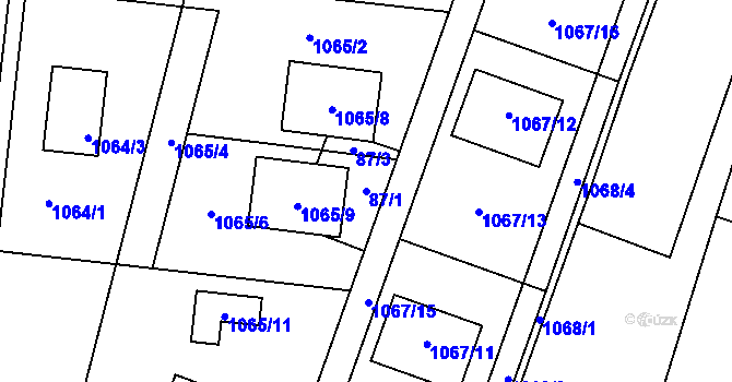 Parcela st. 87/1 v KÚ Chvalovice, Katastrální mapa