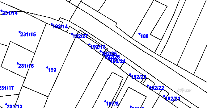 Parcela st. 192/26 v KÚ Chvalovice, Katastrální mapa