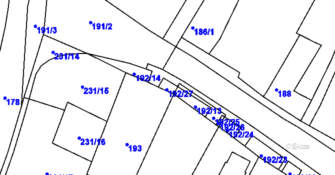 Parcela st. 192/27 v KÚ Chvalovice, Katastrální mapa