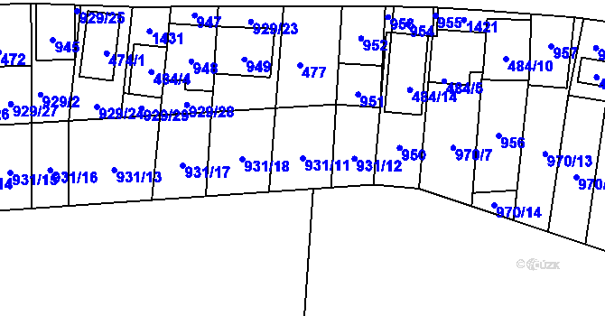 Parcela st. 931/11 v KÚ Chvalovice, Katastrální mapa