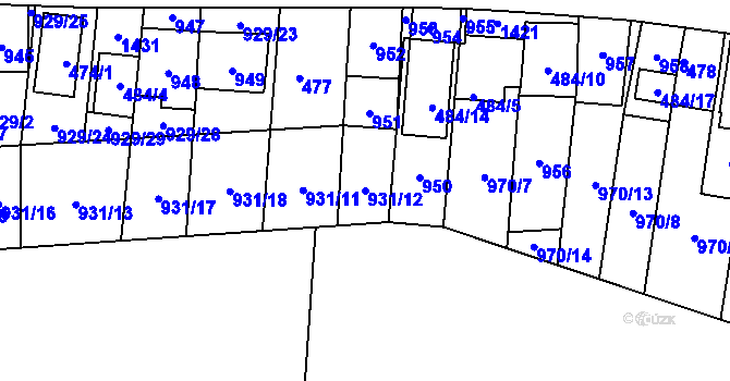 Parcela st. 931/12 v KÚ Chvalovice, Katastrální mapa