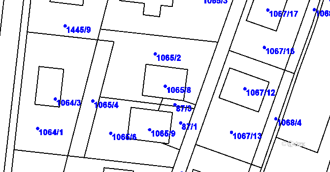 Parcela st. 1065/8 v KÚ Chvalovice, Katastrální mapa