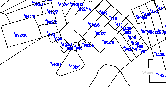 Parcela st. 902/5 v KÚ Chvalovice, Katastrální mapa