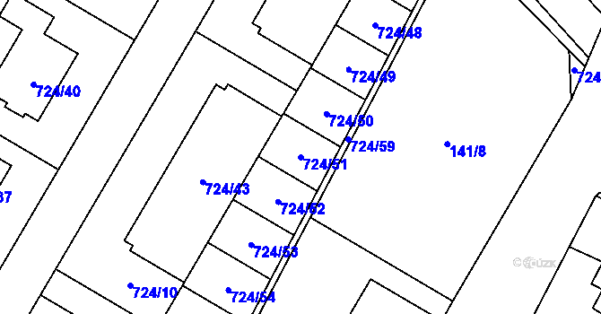 Parcela st. 724/51 v KÚ Chvalovice, Katastrální mapa