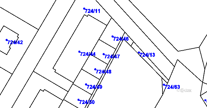 Parcela st. 724/47 v KÚ Chvalovice, Katastrální mapa