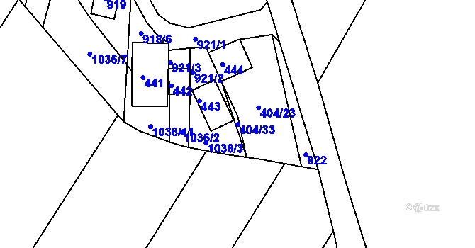 Parcela st. 404/33 v KÚ Chvalovice, Katastrální mapa