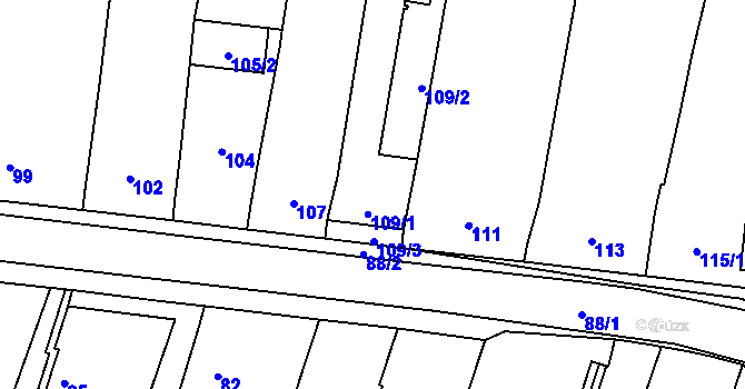Parcela st. 109/1 v KÚ Chvalovice, Katastrální mapa