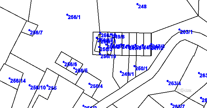 Parcela st. 256/16 v KÚ Chvalovice, Katastrální mapa