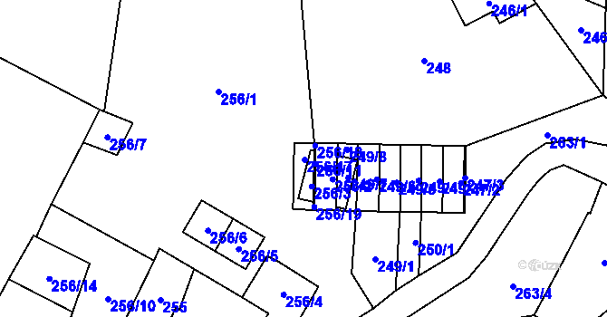 Parcela st. 256/17 v KÚ Chvalovice, Katastrální mapa