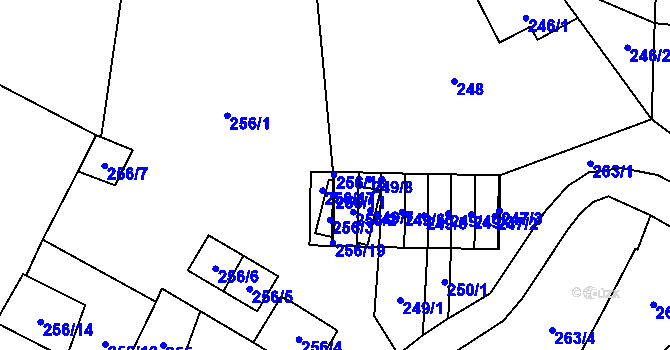 Parcela st. 256/18 v KÚ Chvalovice, Katastrální mapa