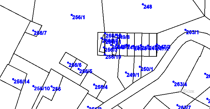 Parcela st. 256/19 v KÚ Chvalovice, Katastrální mapa