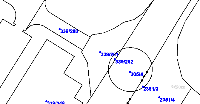 Parcela st. 339/261 v KÚ Chvalovice, Katastrální mapa