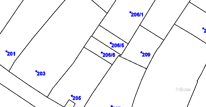 Parcela st. 206/6 v KÚ Chvalovice, Katastrální mapa
