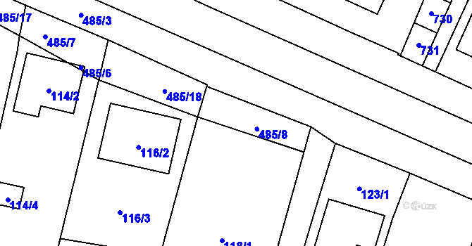 Parcela st. 485/8 v KÚ Chvalovice, Katastrální mapa