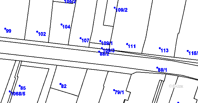 Parcela st. 88/2 v KÚ Chvalovice, Katastrální mapa