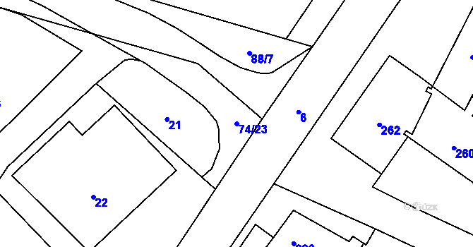 Parcela st. 74/23 v KÚ Chvalovice, Katastrální mapa