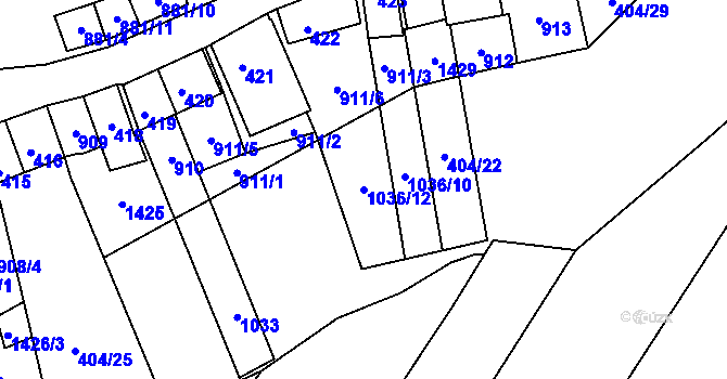 Parcela st. 1036/12 v KÚ Chvalovice, Katastrální mapa