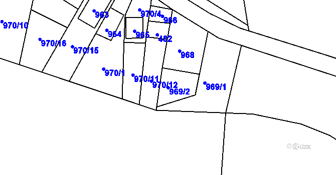 Parcela st. 969/2 v KÚ Chvalovice, Katastrální mapa