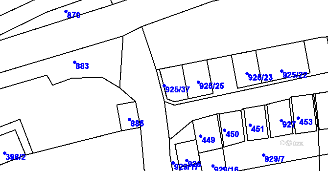 Parcela st. 925/37 v KÚ Chvalovice, Katastrální mapa