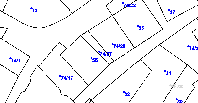 Parcela st. 74/27 v KÚ Chvalovice, Katastrální mapa