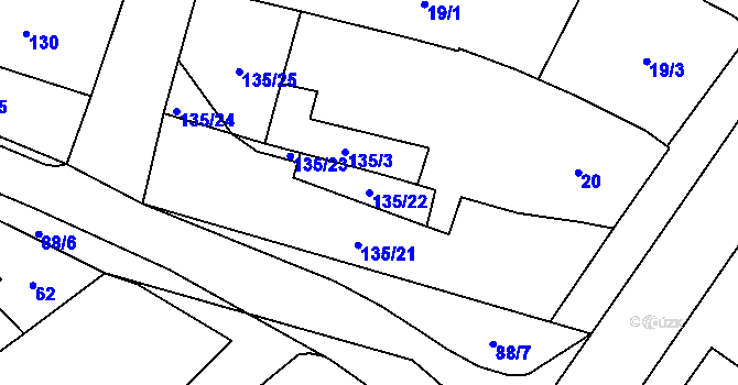 Parcela st. 135/22 v KÚ Chvalovice, Katastrální mapa