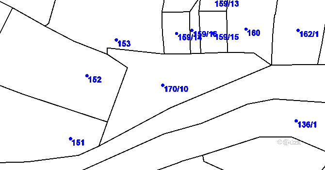 Parcela st. 170/10 v KÚ Chvalovice, Katastrální mapa