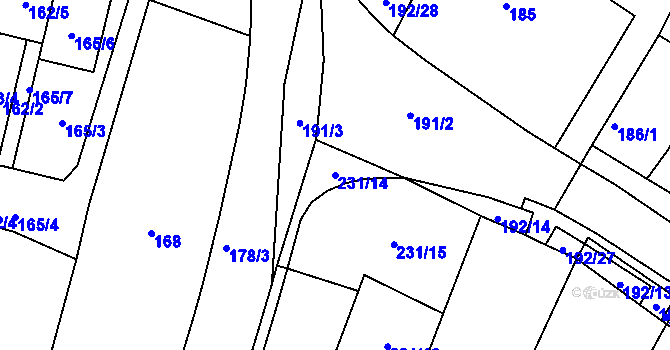 Parcela st. 231/14 v KÚ Chvalovice, Katastrální mapa