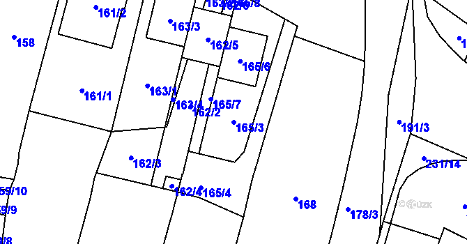 Parcela st. 165/3 v KÚ Chvalovice, Katastrální mapa