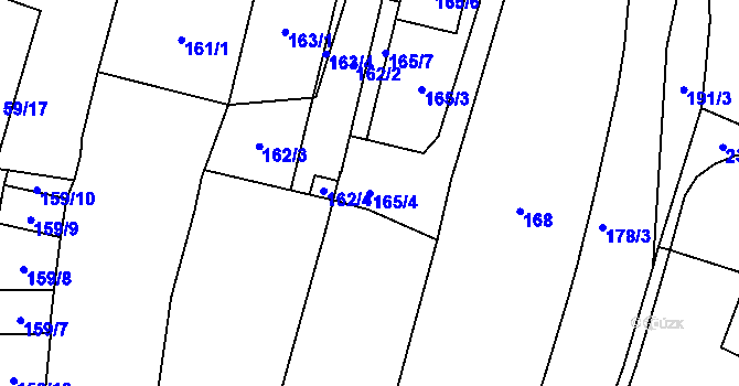 Parcela st. 165/4 v KÚ Chvalovice, Katastrální mapa