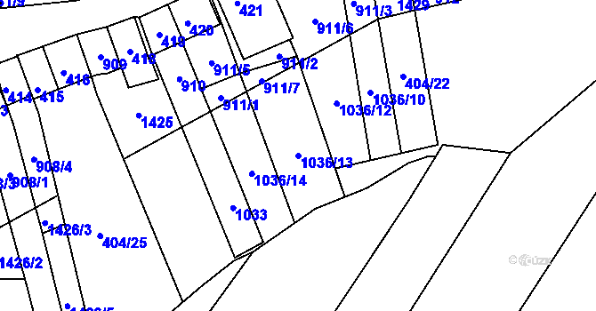 Parcela st. 1036/13 v KÚ Chvalovice, Katastrální mapa