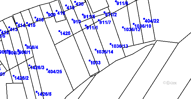 Parcela st. 1036/14 v KÚ Chvalovice, Katastrální mapa
