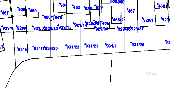 Parcela st. 931/23 v KÚ Chvalovice, Katastrální mapa