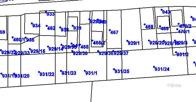 Parcela st. 929/36 v KÚ Chvalovice, Katastrální mapa