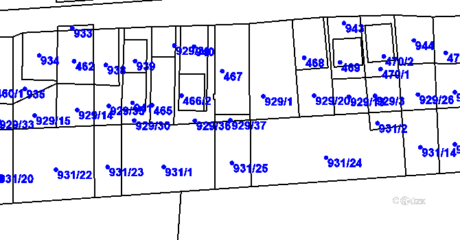 Parcela st. 929/37 v KÚ Chvalovice, Katastrální mapa