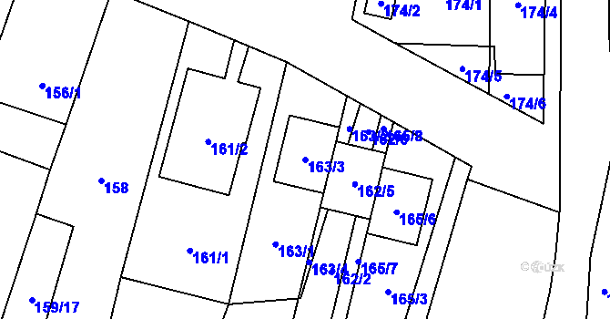 Parcela st. 163/3 v KÚ Chvalovice, Katastrální mapa